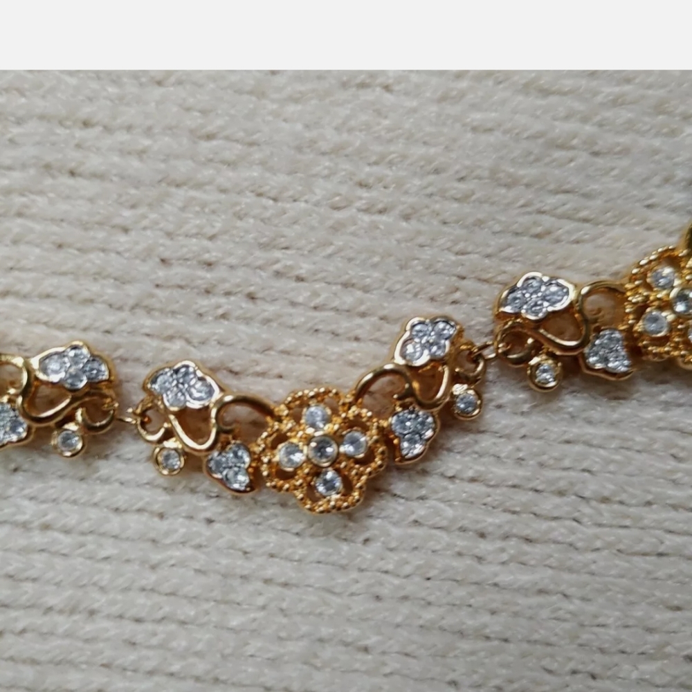 Retired Daniel Swarovski Signed Wedding Flower Rose Gold Crystal Necklace - Picture 4 of 8